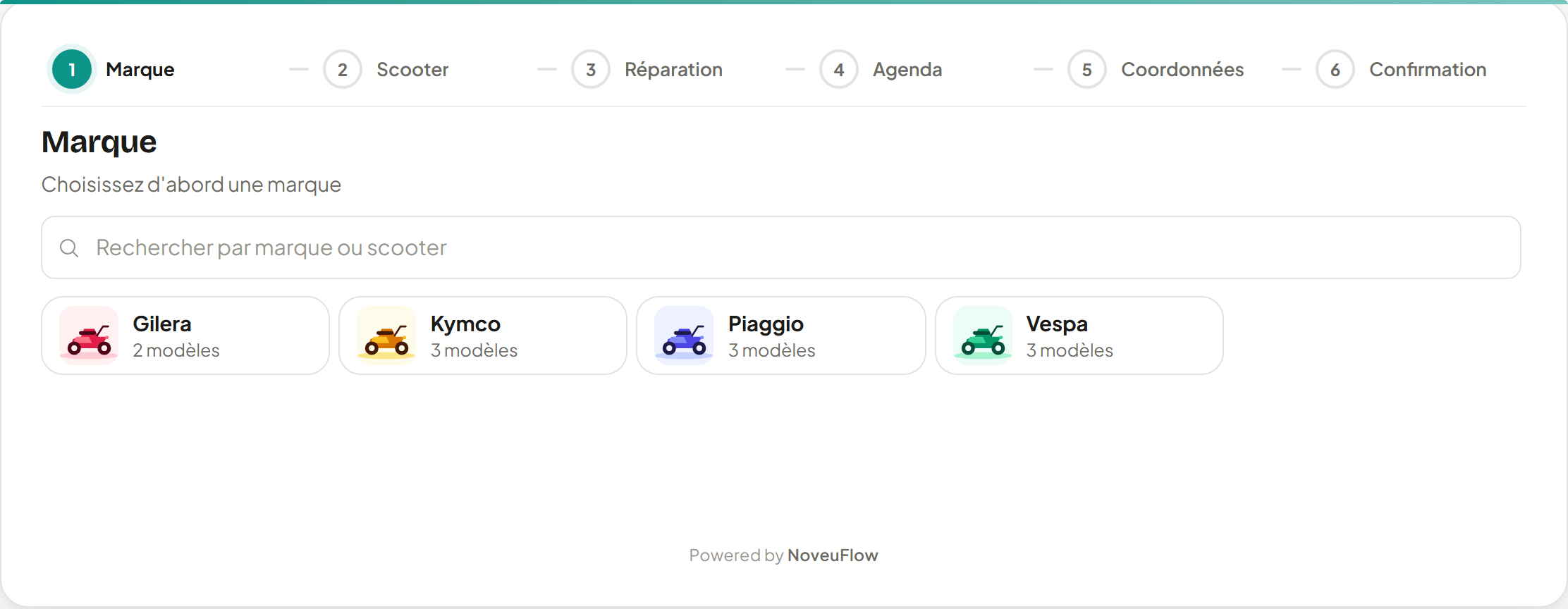 Le module de réservation NoveuFlow avec les prestations d'un atelier d'exemple